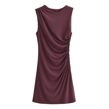 New Elegant Dresses Women's Summer 2025 New Fashion Tight Ruched Mini Party Women's Dress Street Youth Holiday Dress Claret