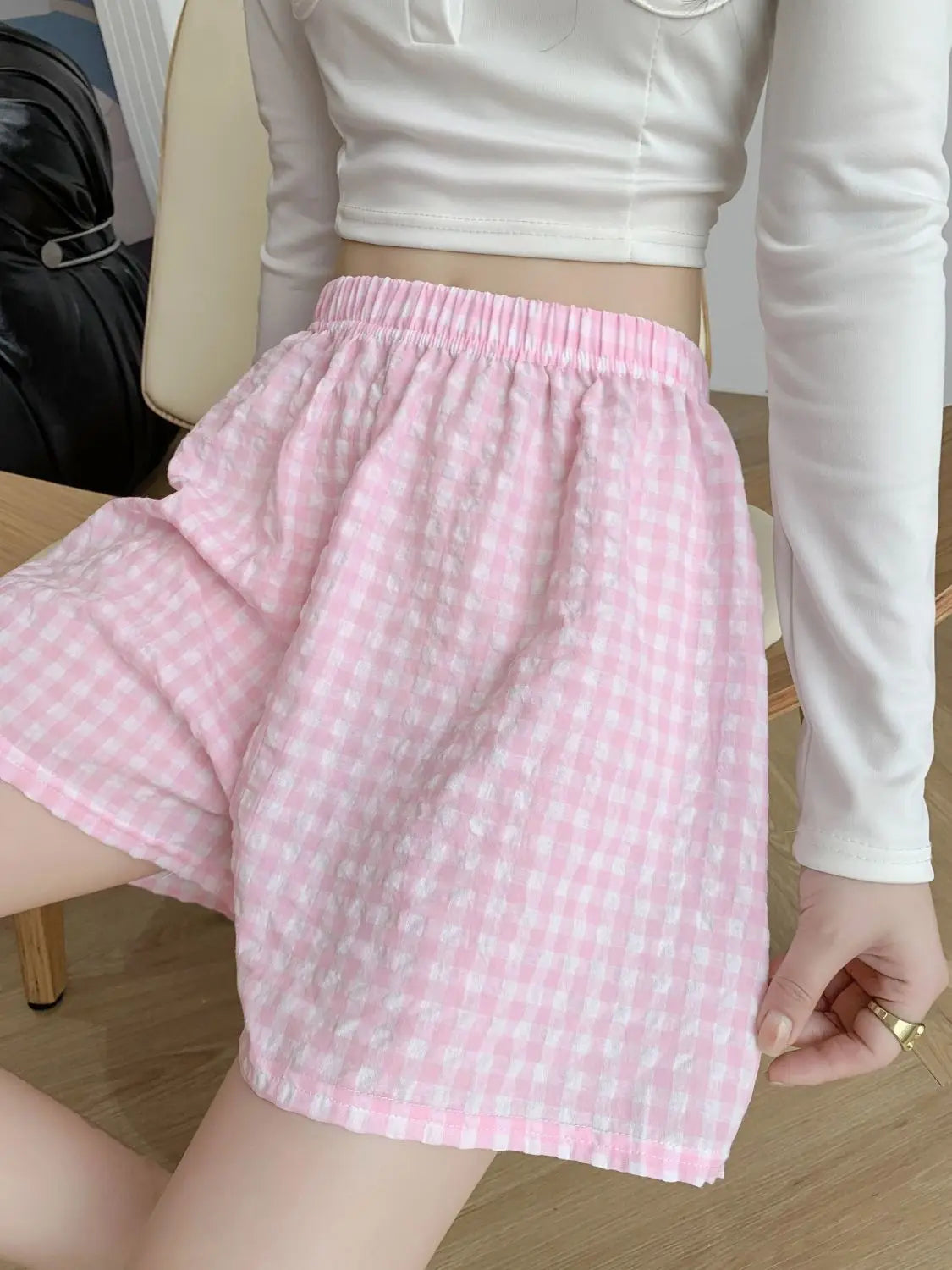 Summer Home Shorts Women's High Waisted Slimming Wide Leg Pants Sports Casual Pants Loose Plaid Pajama Pants