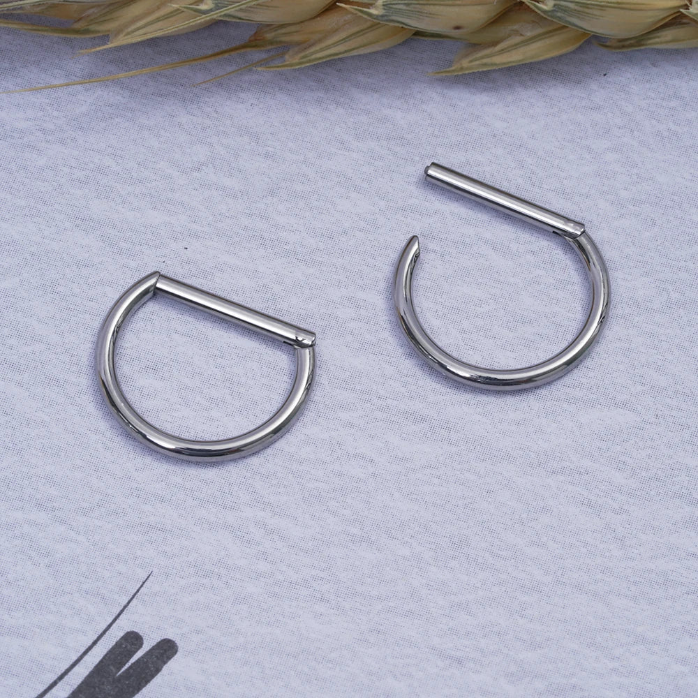 G23 Titanium Piercing Jewelry 16G 8/10/12mm Nose Ring Half Ring CZ Paved D Shape Segment Ring Clicke Cartilage Tragus Helix Lip