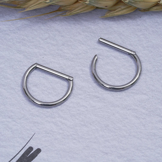 G23 Titanium Piercing Jewelry 16G 8/10/12mm Nose Ring Half Ring CZ Paved D Shape Segment Ring Clicke Cartilage Tragus Helix Lip
