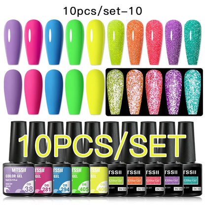 10PCS/Set Gel Nail Polish Set 125 Colors Glitter Semi Permanent Hybrid Gel Varnishes Base Top Coat Soak Off UV LED Nail Art Gel