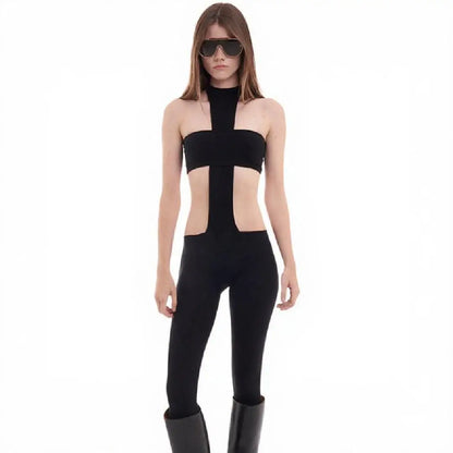 Sexy Y2K trendy streetwear, fashionable punk hanging neck, retro spicy girl slim fit jumpsuit pants Badiee Stylez