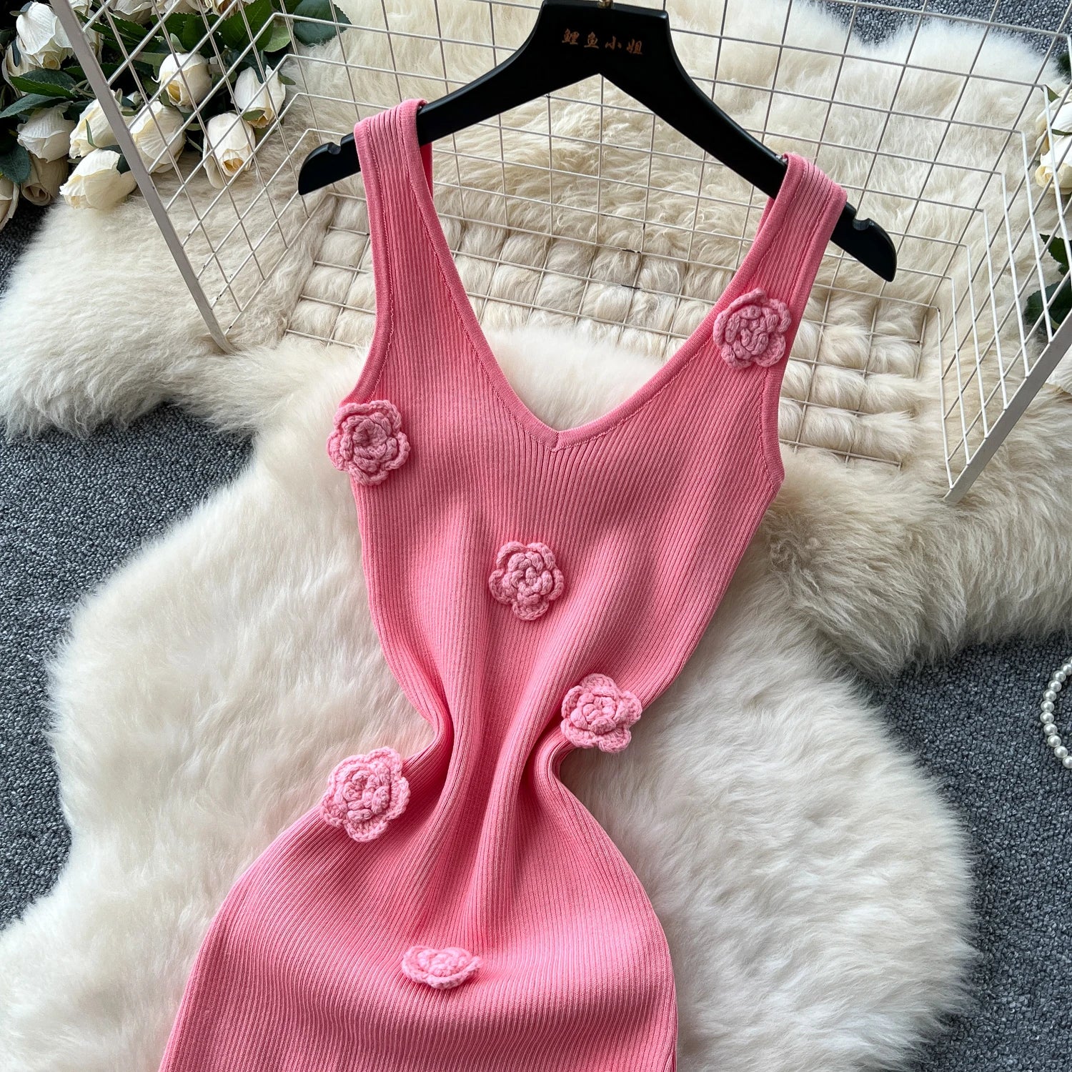 SINGREINY Knitted 3D Flower Chic Dress Sleeveless Slim Solid Elastic Sundress Women Summer Casual Fashion Bodycon Long Dresses