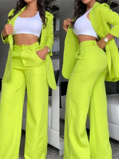 Woman Elegant Blazer Sets New Autumn Fashion Women's Notched Collar Coat + Pocket Design Pants Set Work Commuting Two Piece Suit