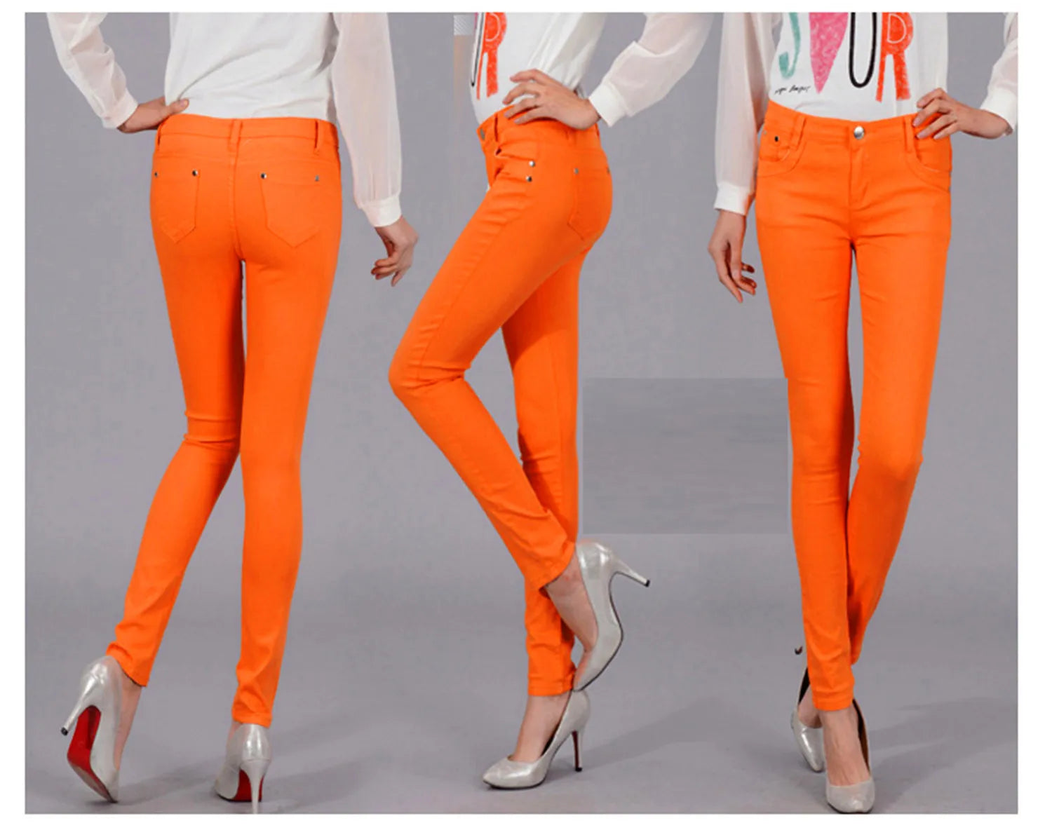 Women Dress Pants Tapered Leg Colored Stretch Slim Jeans Skinny Trousers Pockets for Daily ouc073