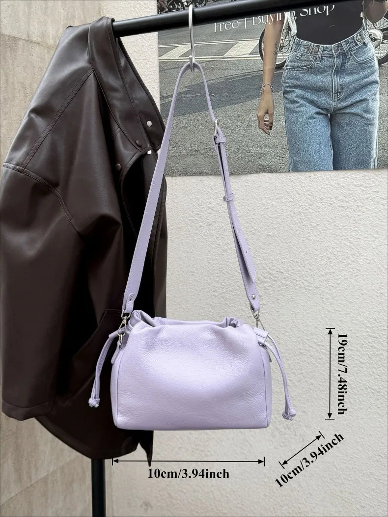 Ladies' New Premium Full-Grain Wrinkled Leather Crossbody Bag - Women's Chic Shoulder Commuter Bag with Organizer Pockets