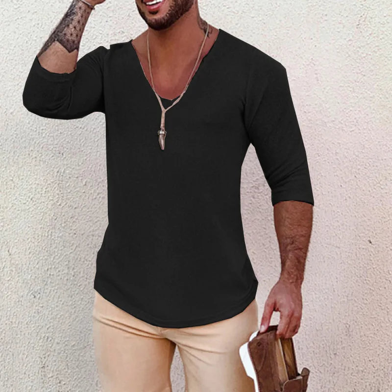 2025 Men's Casual Long Sleeve Kniited Sweaters Thin Style Mens Spring Autumn Clothing Solid V Neck Knitting Pullover Knit Tops Badiee Stylez