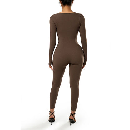Long Sleeve Jumpsuit Women Bodycon One-piece Outfit Jumpsuit Square Neck Casual Streetwear Rompers Overalls playsuits Bodysuit Badiee Stylez