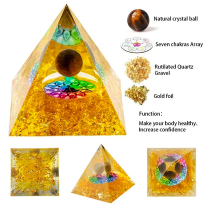 Natural Crystal Energy Generator Pyramid Peridot Amethyst Reiki Healing Chakra Resin Pyramid Egyptian Decor Room Decoration 1pc Gold Crystal