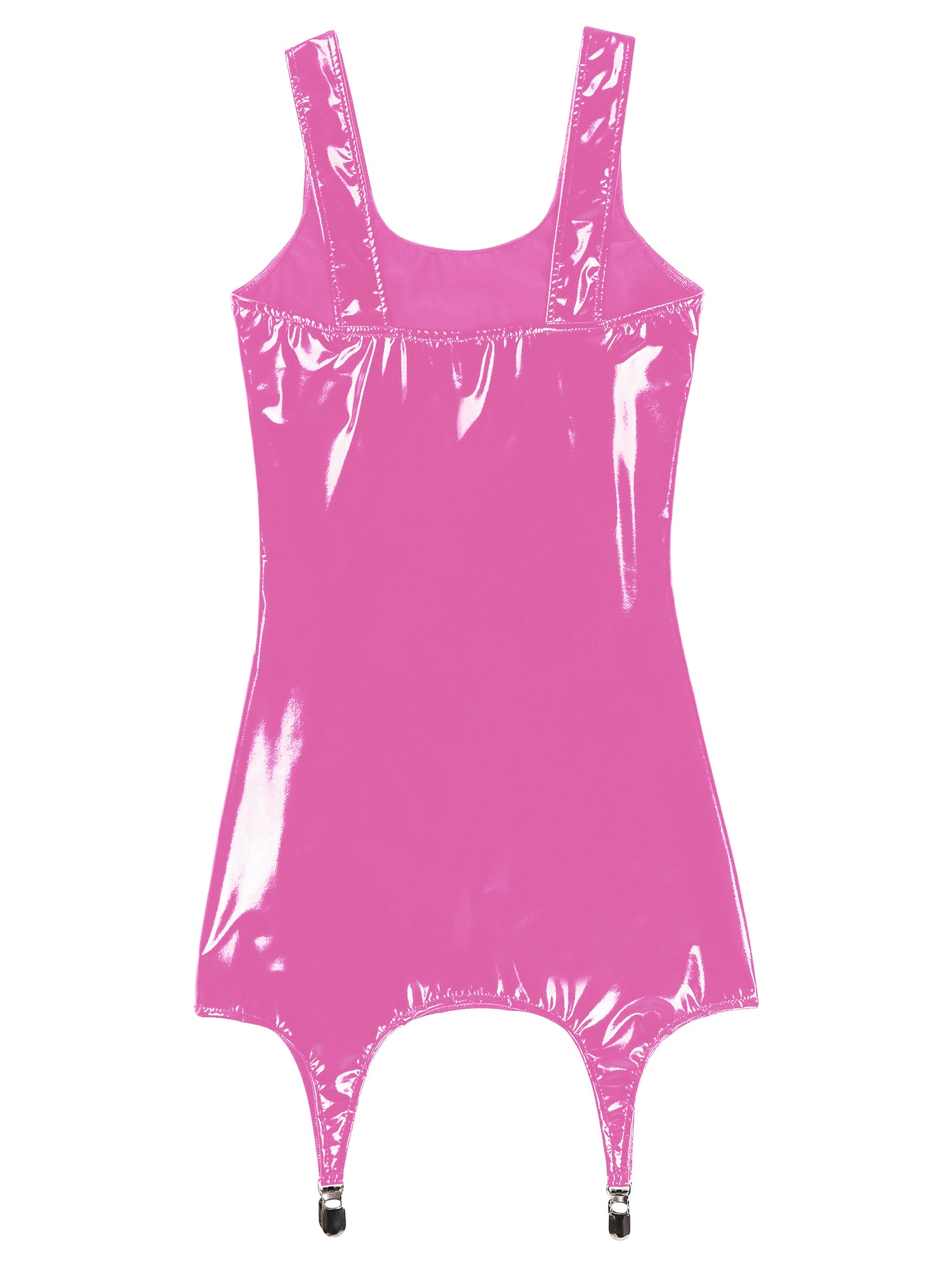 Sexy Women Wetlook Leather Tank Bodycon Dress Latex Sleeveless Mini Dresses Clubwear with Metal Clips Party Club Clothes Femme