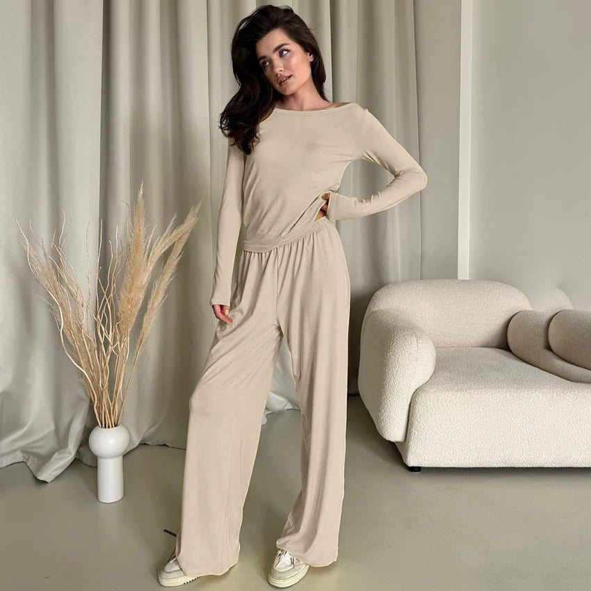 Hiloc Elegant Knit 3 Piece Sets Summer Casual Loose Sleepwear Street Chic Elastic Waist Pants Fashion Long Sleeve Shirts 2025