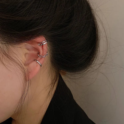 3Pcs/Lot  Silver Color Chain Ear Cuff Non-Piercing Fake Cartilage Clip Earrings For Women Men Creative Trend Christmas Jewelry Badiee Stylez
