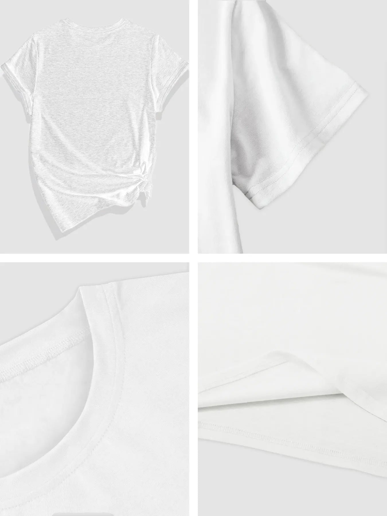 Plus Size Women's Casual Short-Sleeve Round Neck T-Shirt - White Geometric Ladybug & Daisy Print