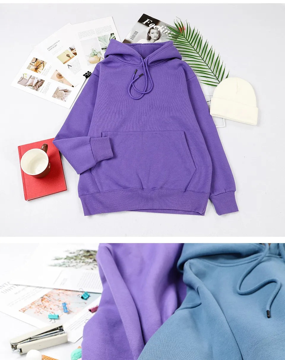 Autumn Casual Women's Solid Hoodie Comfortable Strecth Sweatshirts Loose Pocket Warm Clothes Fashion Street Female Pullovers