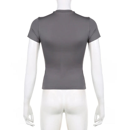 Basic Solid Crop Top Short Sleeve Crewneck Skinny T-shirt Summer Casual Tee for Women Y2K Vintage Top Harajuku Streetwear