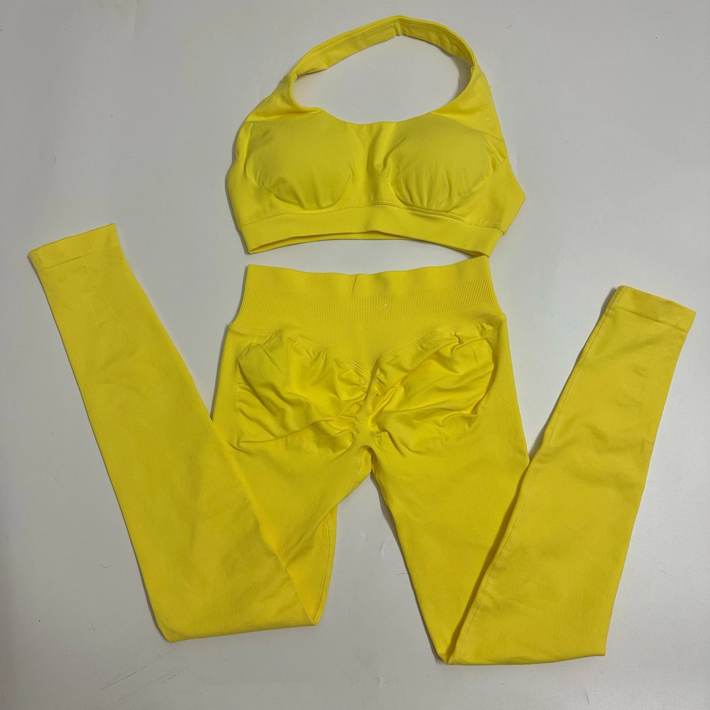 No Logo Yoga Legging Sets for Women Seamless Yoga Set Scrunch Butt Legging Set Workout Gym Suit with Halter Crop Top Badiee Stylez