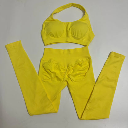 No Logo Yoga Legging Sets for Women Seamless Yoga Set Scrunch Butt Legging Set Workout Gym Suit with Halter Crop Top Badiee Stylez