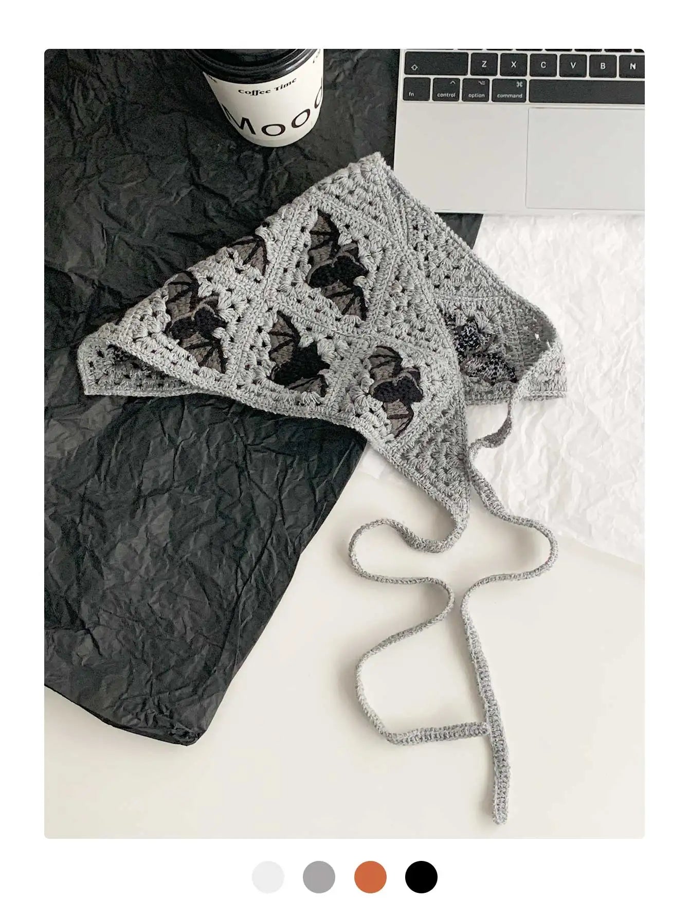 Halloween Costume Skeleton Ghost Bat Spider Web Personalized Knitted Crochet Headband Female Photo Photo Triangle Scarf Trendy Badiee Stylez