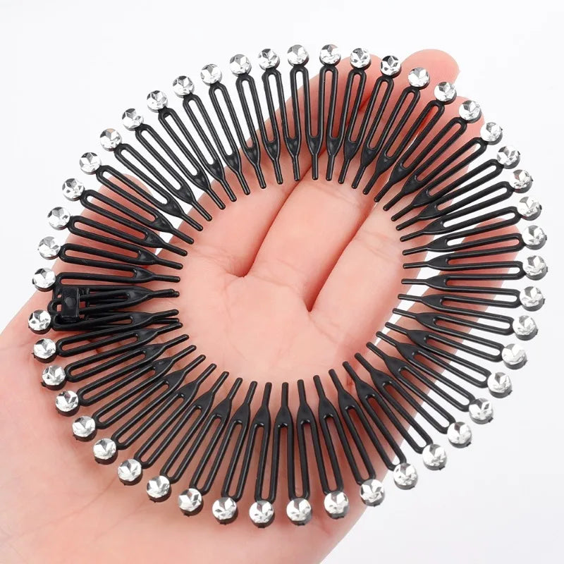 Rhinestone Plastic Full Circle Stretch Diamond Flexible Comb Women Girl Flexible Plastic Circle Teeth Hair Accessories Wholesale