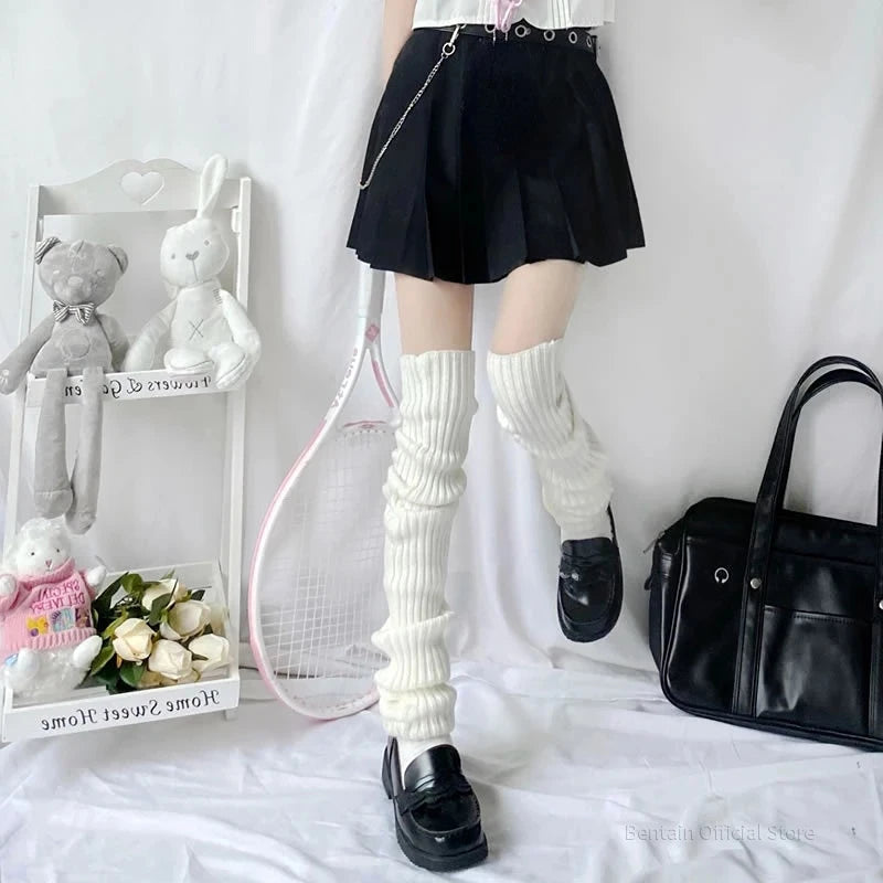 Over Knee Leg Warmer Lengthened 70cm JK Uniform Long Socks Lolita Knitted Boot Socks Pile Up Socks Foot Warming Cover Badiee Stylez