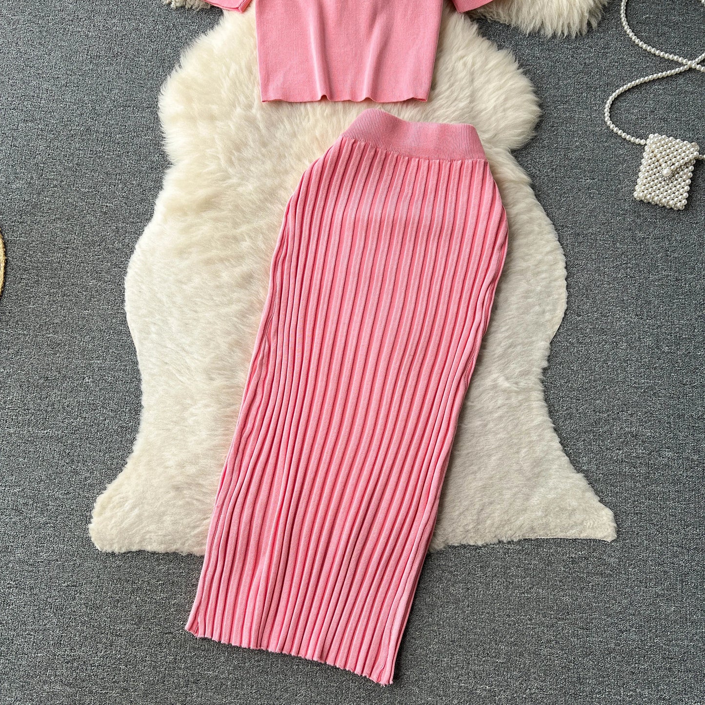 SINGREINY Casual Two Piece Sets Women Summer O Neck Top Elastic Waist Long Skirt Fashion Office Lady Korean Knit Suit