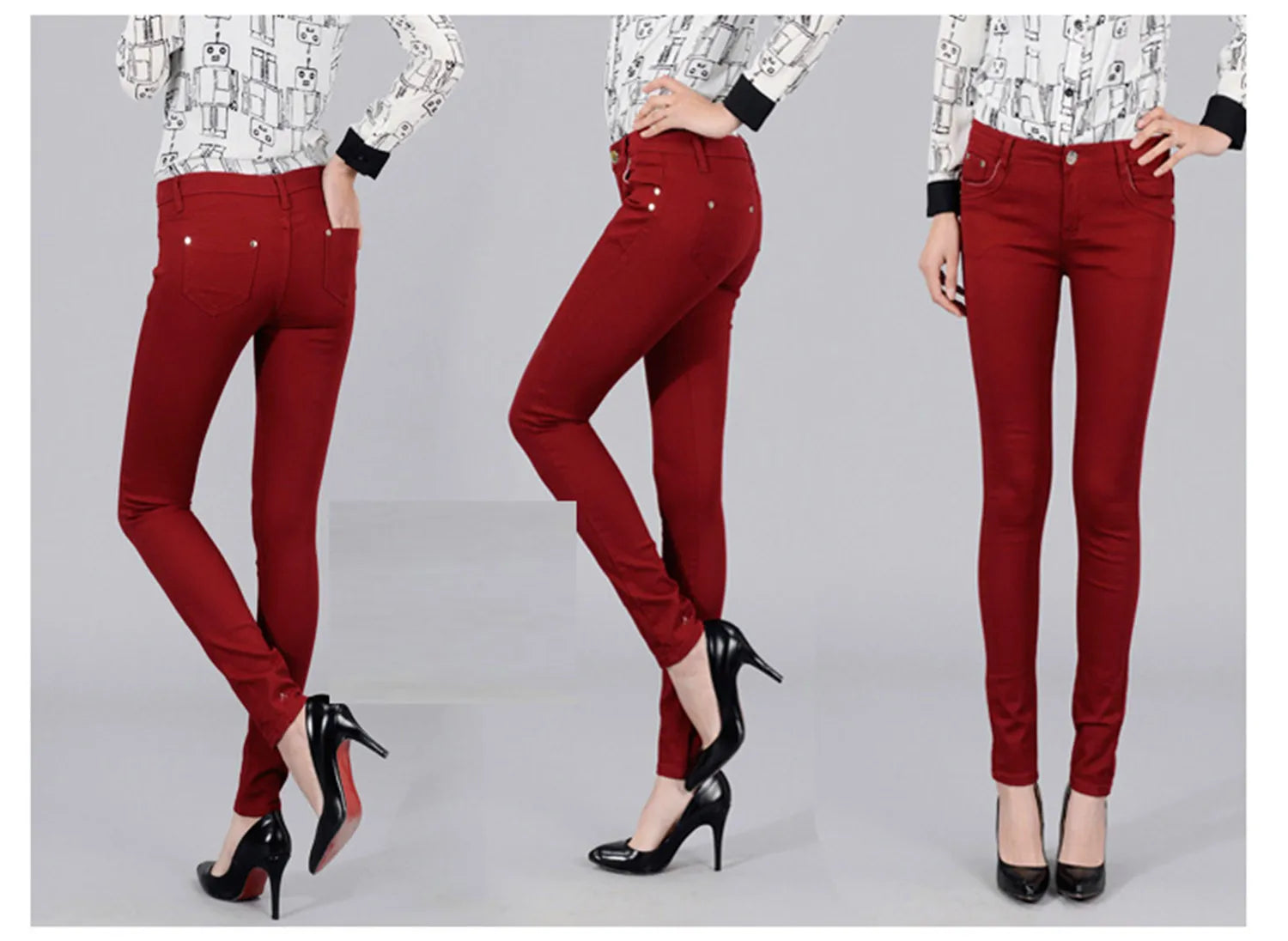 Women Dress Pants Tapered Leg Colored Stretch Slim Jeans Skinny Trousers Pockets for Daily ouc073