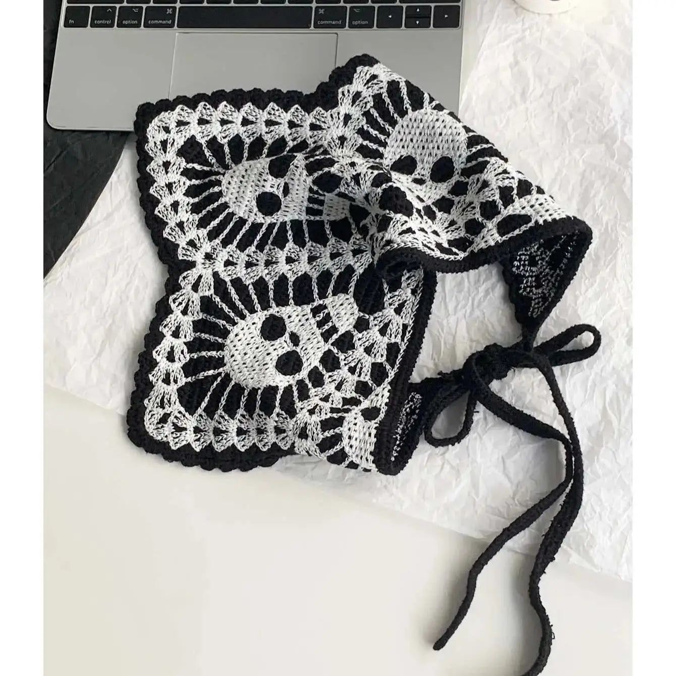 Halloween Costume Skeleton Ghost Bat Spider Web Personalized Knitted Crochet Headband Female Photo Photo Triangle Scarf Trendy Badiee Stylez