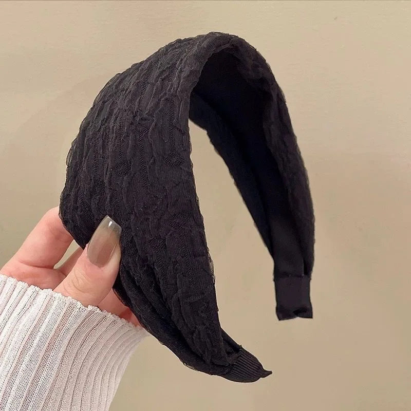 2025 Korea Elegant Chiffon Wide Hairbands Headband Women Girls Gift Scrunchie Hair Head Hoop Band Accessories Headdress Headwear black Wide 7 cm CHINA