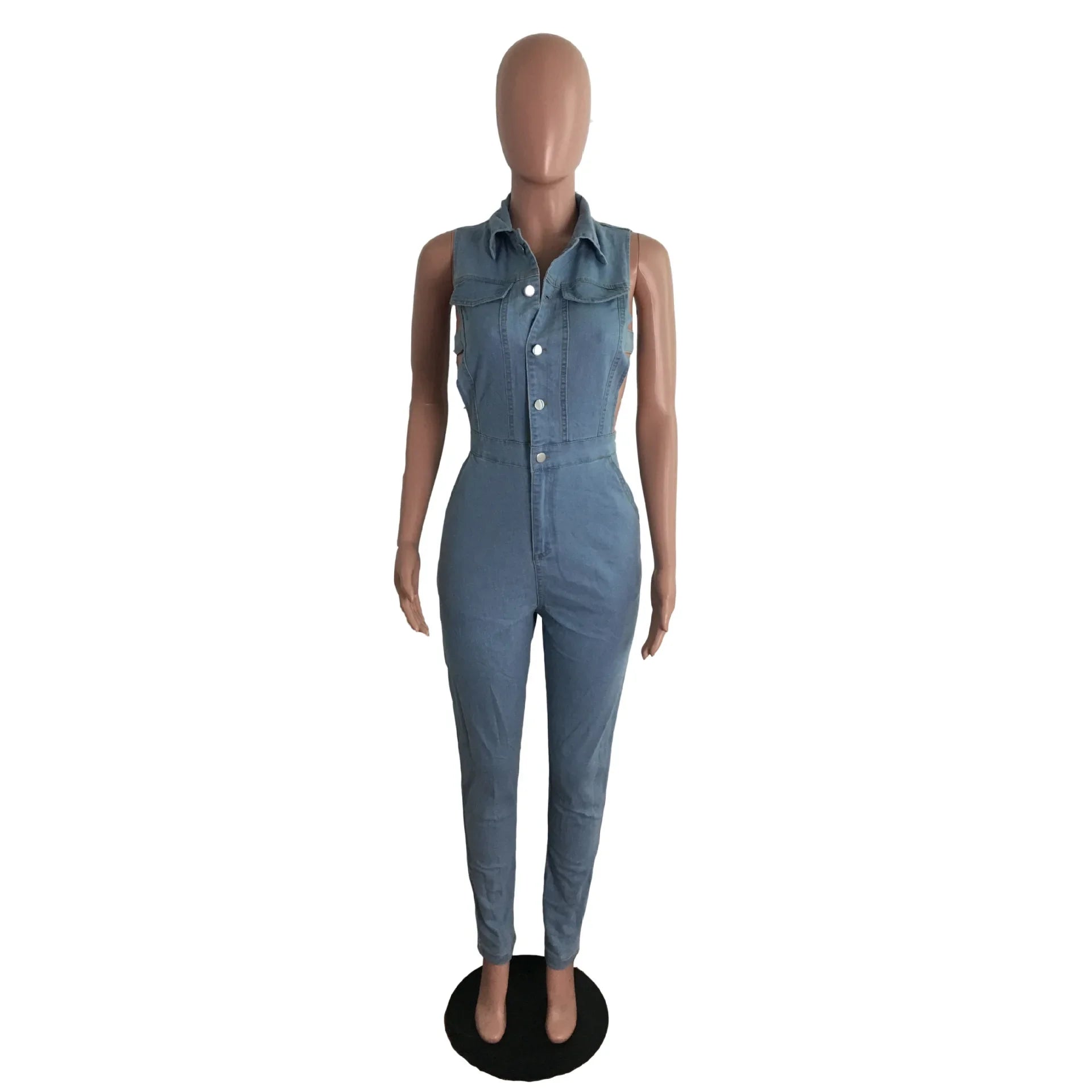 Hollow Denim Ankle Length Pants Women Overalls Spliced Washed Pencil Jeans Vintage Skinny Jean One Piece Button Sexy 2025
