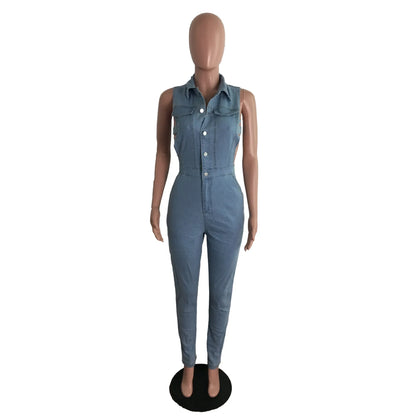 Hollow Denim Ankle Length Pants Women Overalls Spliced Washed Pencil Jeans Vintage Skinny Jean One Piece Button Sexy 2025