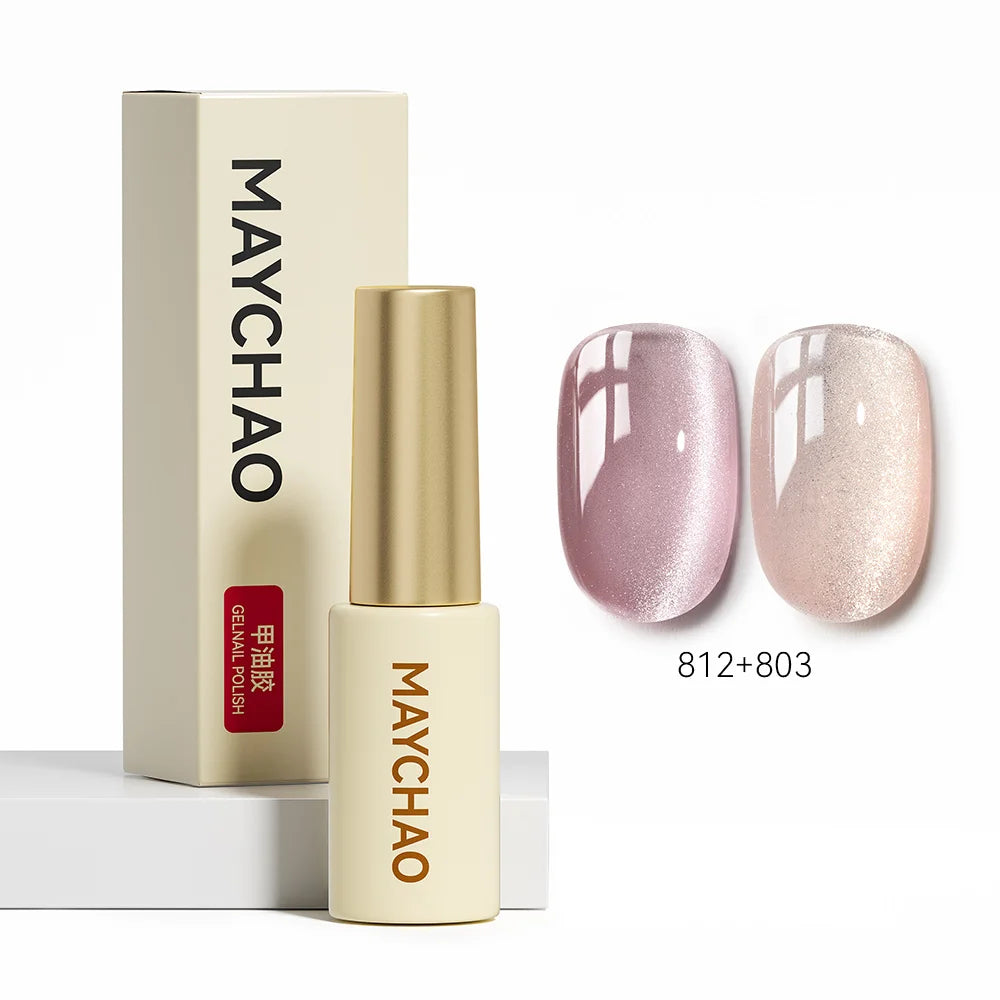 MAYCHAO 5ML Gel Nail Polish 9D Laser Diamond Glitter Cat Eye Gel Semi-Permanent Soak Off UV LED Gel Nail Manicure Tools Nail Art 812And803
