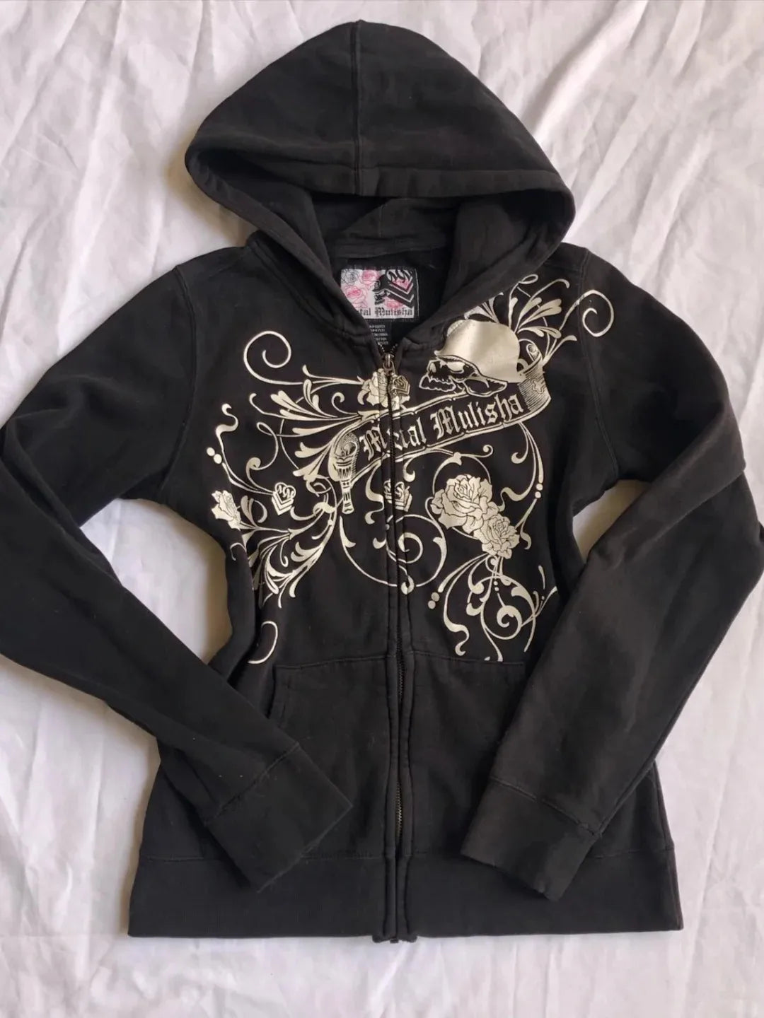 Hoodies Women 2000s Clothes Y2k Vintage Harajuku Flower Graphic Zip-up Hooded Punk Hot Girl High Street Hoodie Casual Sweatshirt black