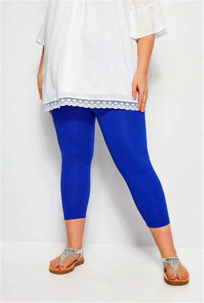 Women Capris Plus Size Curve Cropped Leggings Ultra Strech White Blue Orange Black Stretchy Work Out Leggings 2X 3X Blue