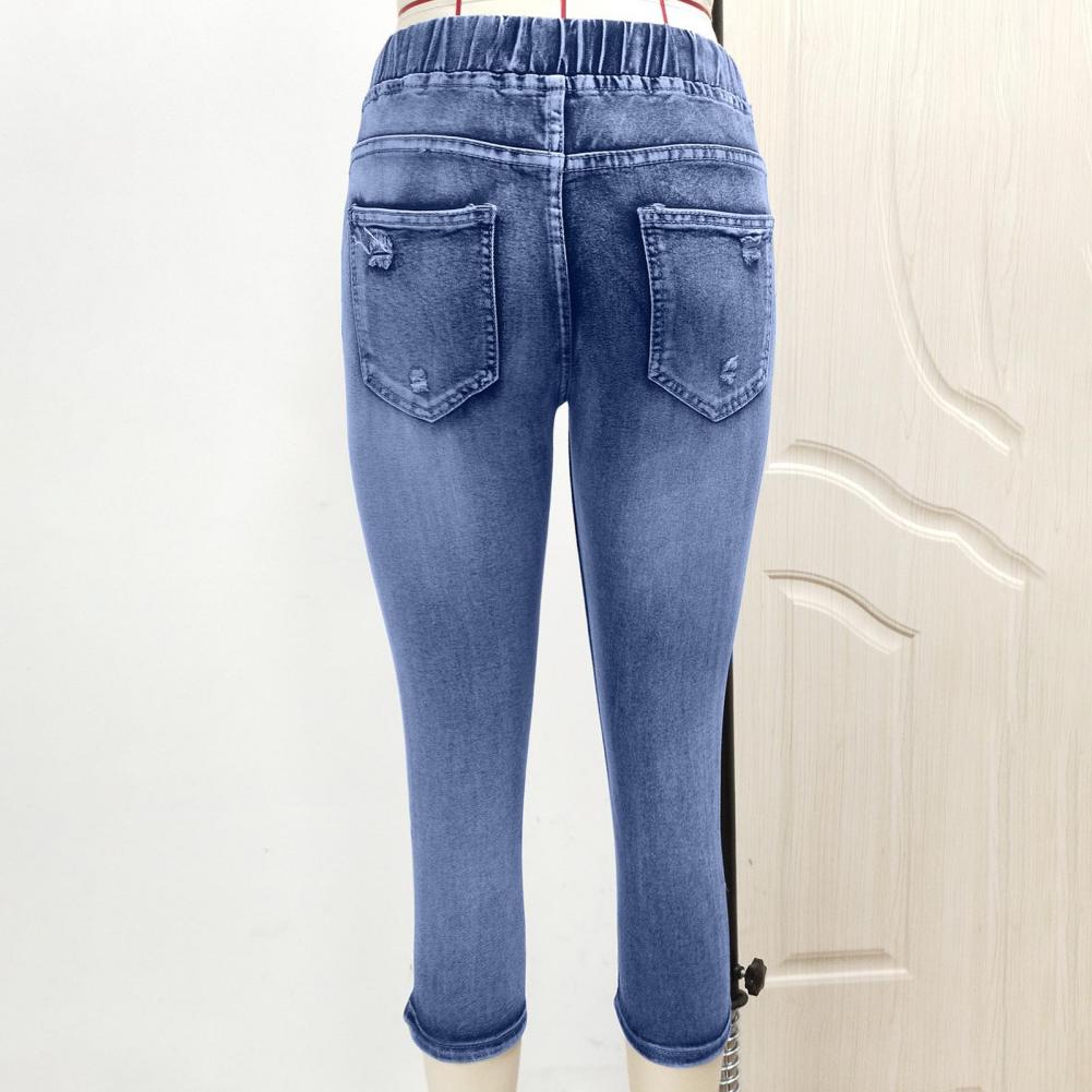 Denim Jeggings Women's 3/4 Short Jeans Pants Leggings Summer 2021 Breeches Harajuku High Waist Korean Vintage Mom Pants