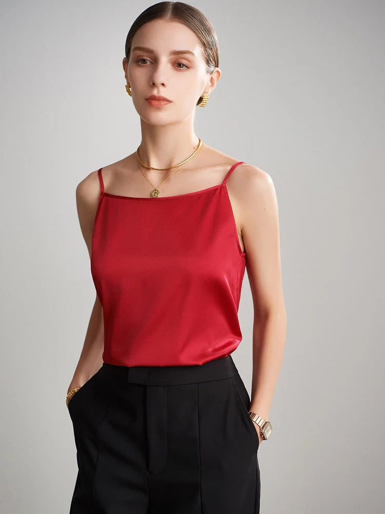 SuyaDream, Women 100%Real Silk Camisoles, 19MM, Solid Cozy Camis, 2024 Spring Summer Basic T shirts, White, Pink, Beige