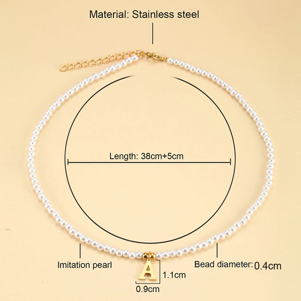 Stainless steel letters initial pendant necklace diy name Simulated pearls Bead Necklaces for Women Pearl Woman's Choker jewelry Badiee Stylez