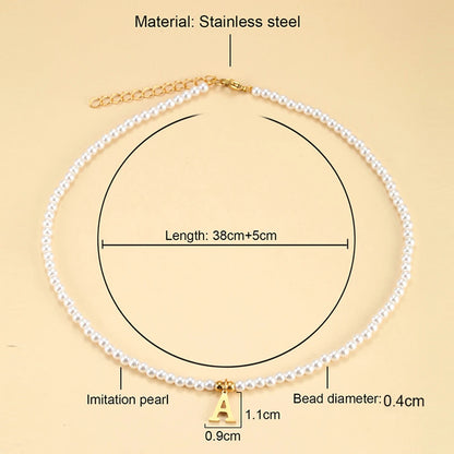 Stainless steel letters initial pendant necklace diy name Simulated pearls Bead Necklaces for Women Pearl Woman's Choker jewelry Badiee Stylez