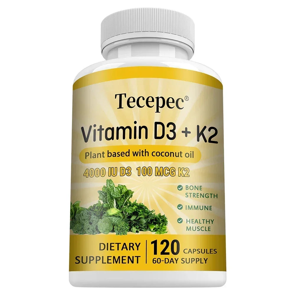 Vitamin K2 (MK7) with D3 Supplement Non-GMO Dietary Supplement for Bone, Teeth, Muscle and Immune Health Support - 120 Capsules 120 count-1 bottle