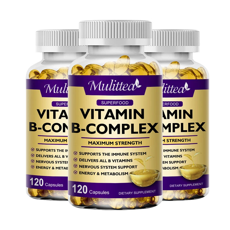 Mulittea 3X Complex Vitamin B Supplements (B12 B2 B6)for Relieve Stress Improve Immunity System Energy Support 3X Bottles