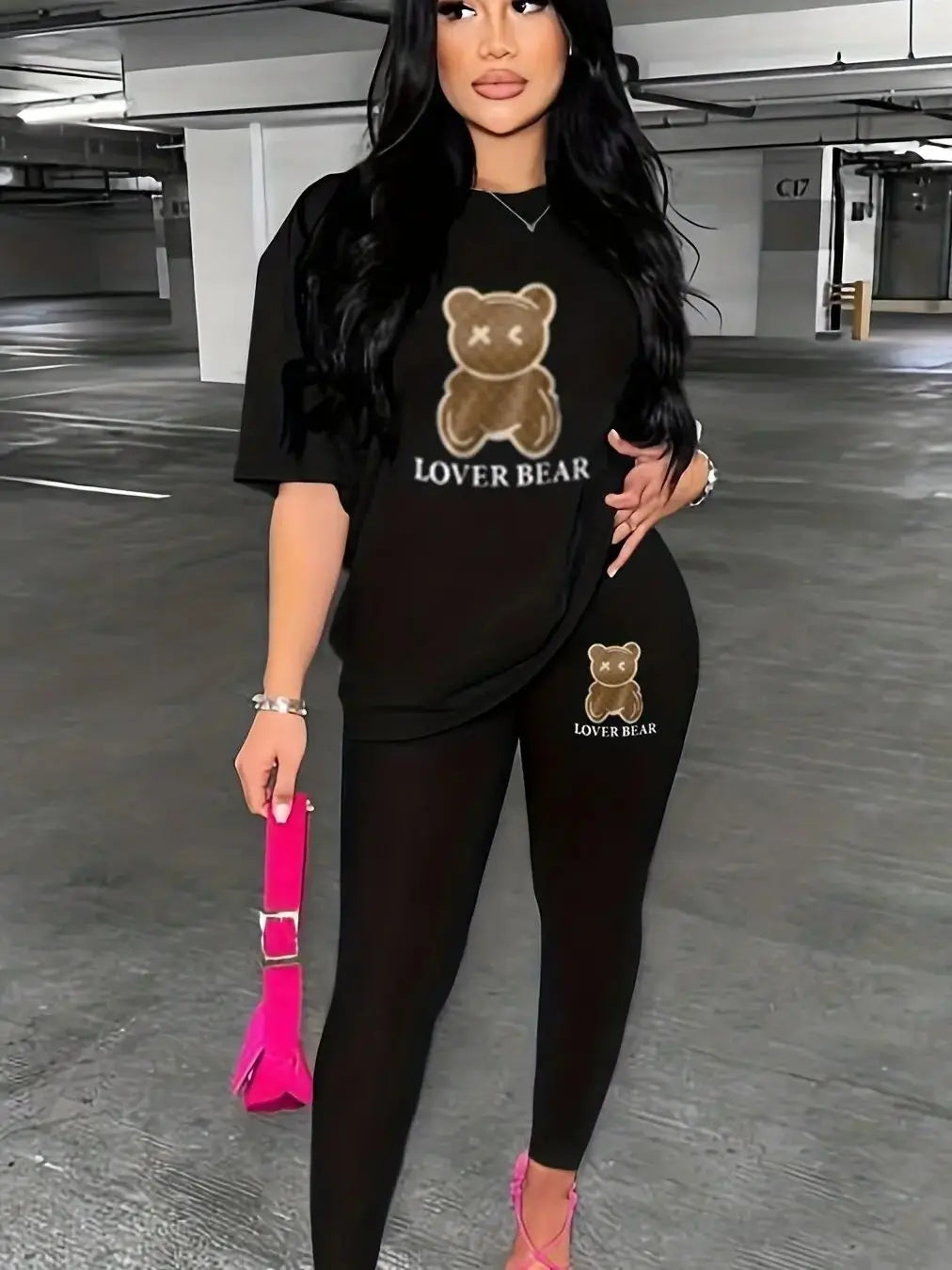 Autumn Winter Black Sweater Set Women's Loose Fit High Street Unisex style Streetwear Sweatshirts Hoodie Loose Casual Clothing TSHIRT SET