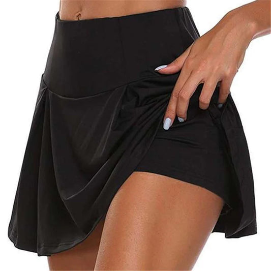 Summer Women Sprints Tennis Dance Fitness Short Skirts Quick Drying Solid Female Lining High Waist Mini Skirts Shorts DF4987 black