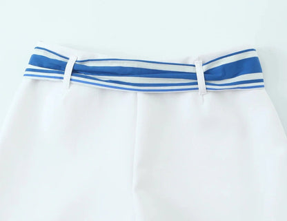 TRAFZA Sweet High Street Slim Lady Set Contrasting Colors Tops Or Belt Shorts 2025 Summer Fall Fashion Holiday Cute Shorts Set Badiee Stylez