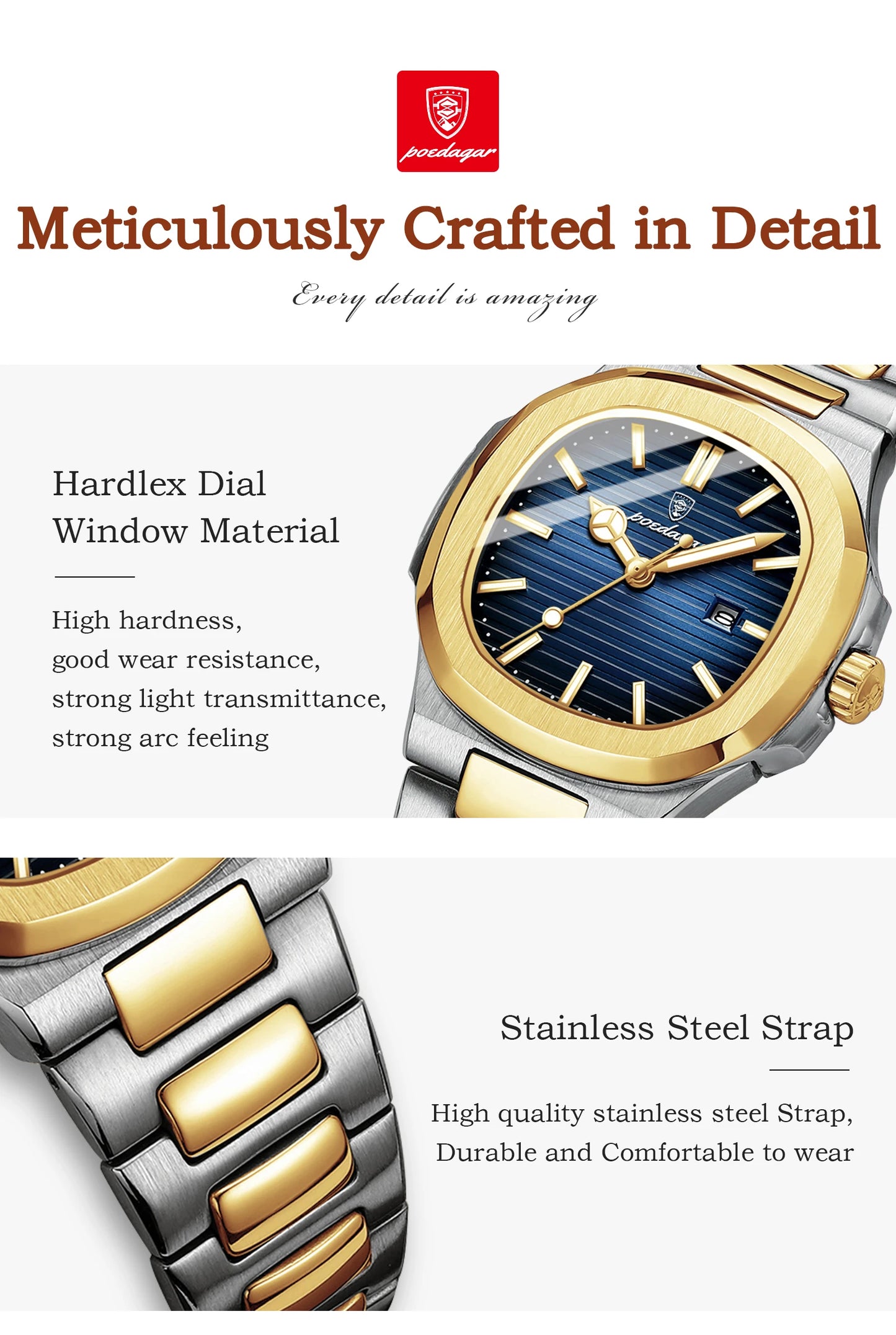 POEDAGAR Original Trendy Women's Watches Waterproof Luminous Date Ladies Wristwatch Stainless Steel Quartz Watch For Woman Reloj