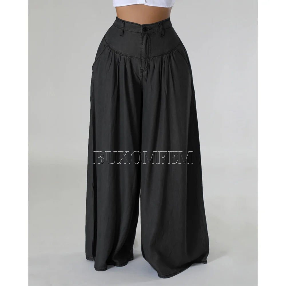 2024 Stylish Fashion New High Waist Jeans Unique Individualretro Chains Straight Leg Wrap Hips Casual Daily Trousers for Women Type1 BLK