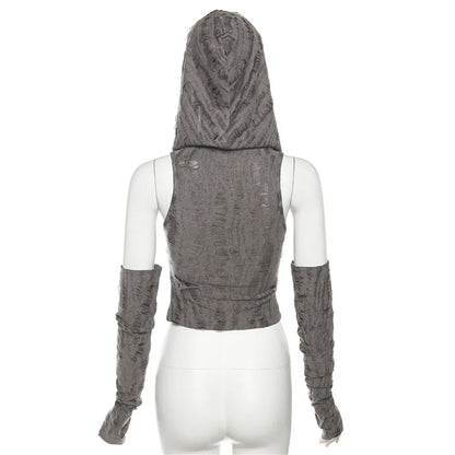 Sexy gothic teachwear Crop Top hooded Women Aesthetic T-shirts Y2K Retro Hooded Tops Streetwear Punk Tee Shirt Hottie clothes