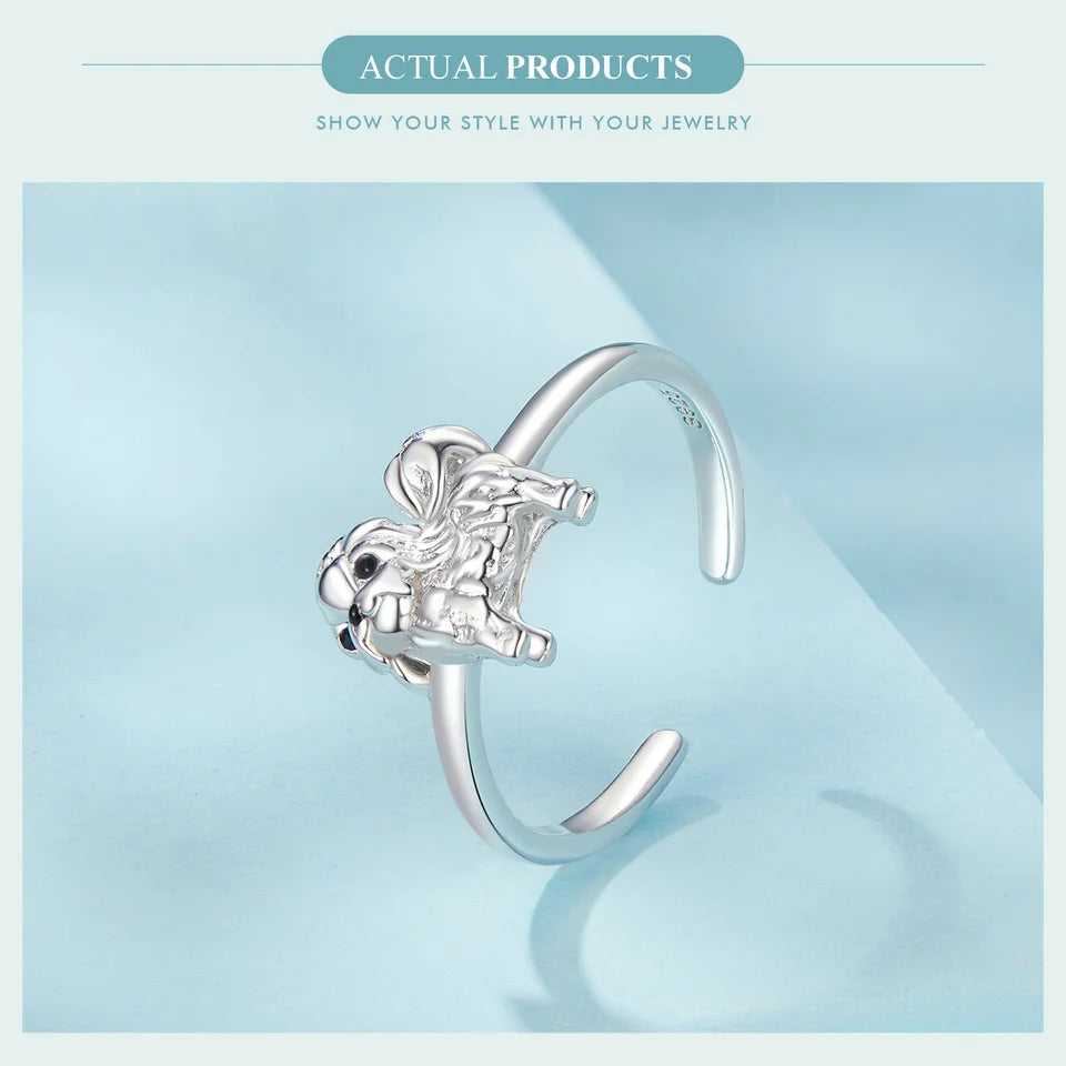 WOSTU 925 Sterling Silver Cat Pet Adjustable Rings For Women Animal Dog Open Ring Family Daughter Birthday Jewelry Girl Gift