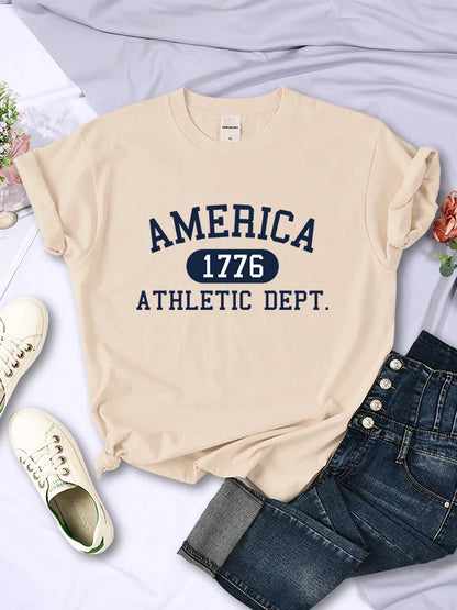 America 1776 Athletic Dept Letter T-Shirt Female Sport Casual Crop Top Cool Hip Hop Tee Shirt Soft Breathable T Shirt Women H2031-kaqi