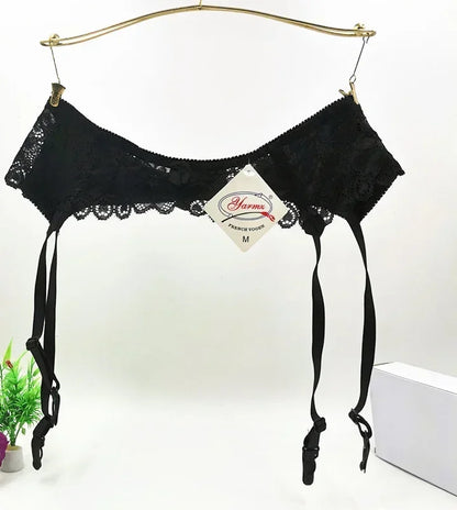 Plus Size Women's Sexy Lingerie Lace Garter Suspenders Transparent Underwear Mini Skirt Waist Belt for Stockings Bondage Garters black 1