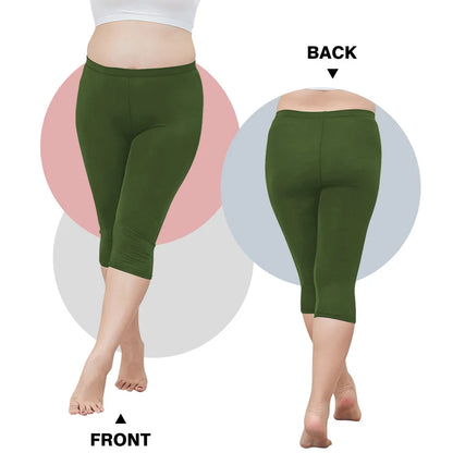 Women Plus Size Fit Short Fitness Seven Points Pants High Waist Fashion Solid 200lbs Sports Shorts Gym Outdoor Casual Yoga Pants green