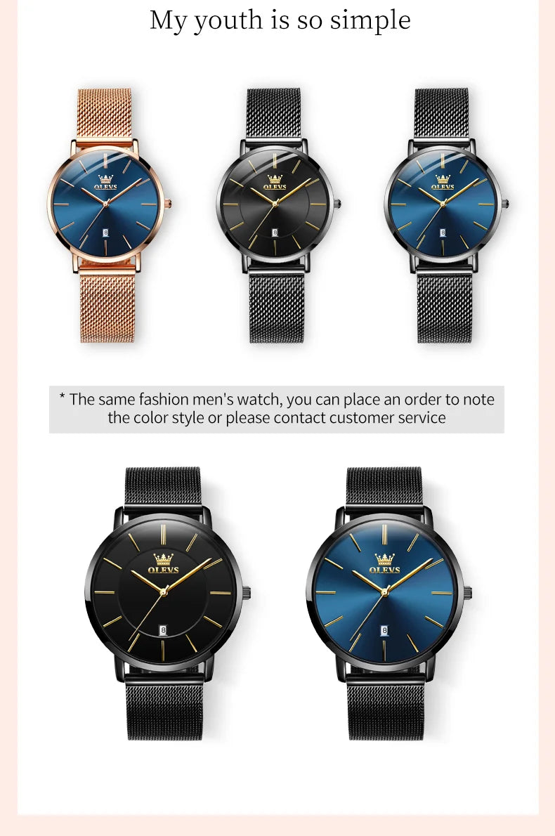 OLEVS Watch For Women Japan Quartz Movement 6.5mm Case Thickness Waterproof Ladies Hand Clock Calendar Fashion Dress Wrist Watch